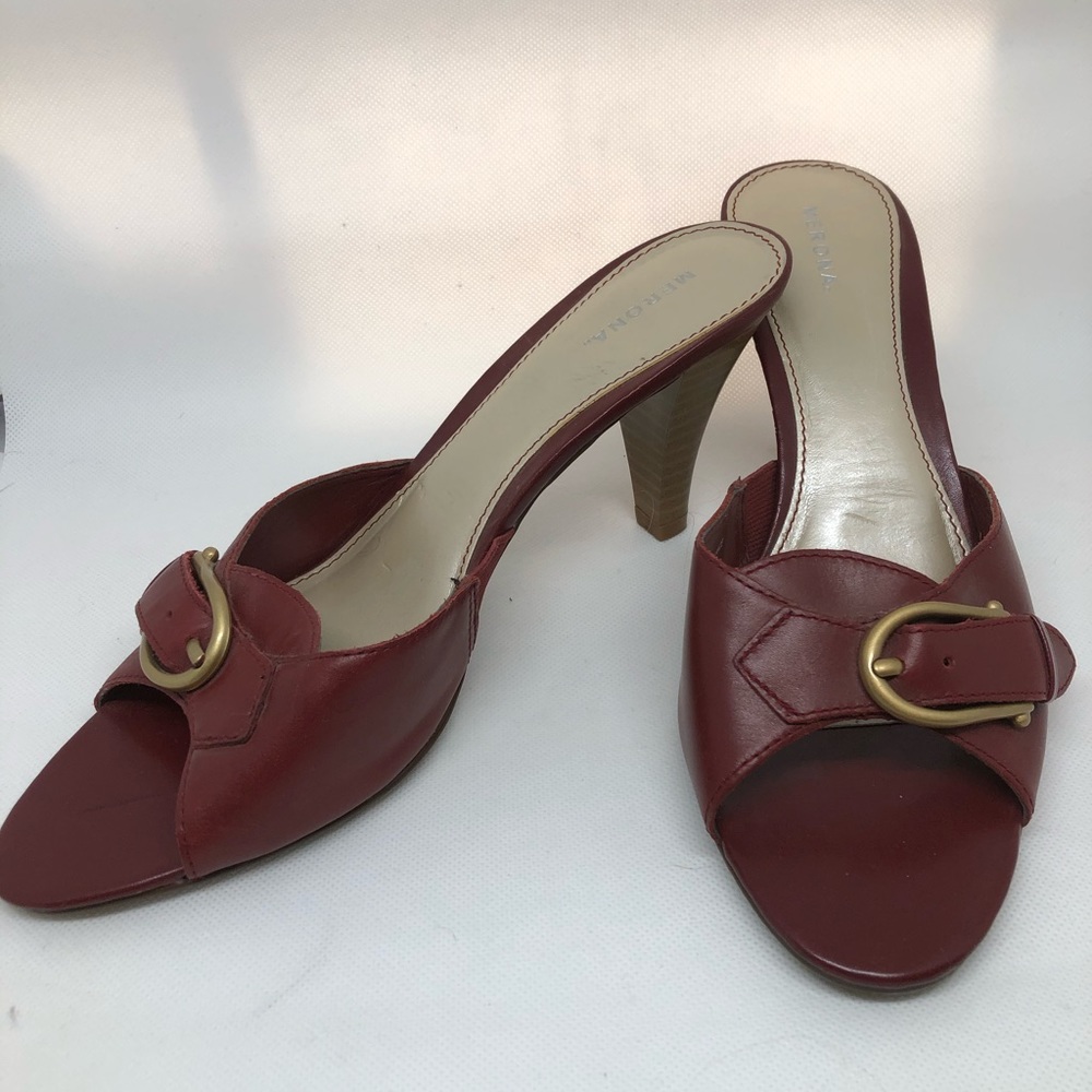 Merona Maroon Mules with Buckle Sz. 8
